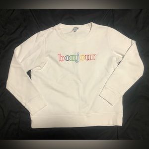 White J. crew Sweatshirt Rainbow Embellished with  Bonjour